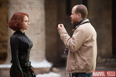 Scarlett Johansson and Joss Whedon on the set of Avengers Age of Ultron