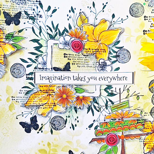 Art journal page using Shady Designs Blooming Marvellous & Floral Frames collections