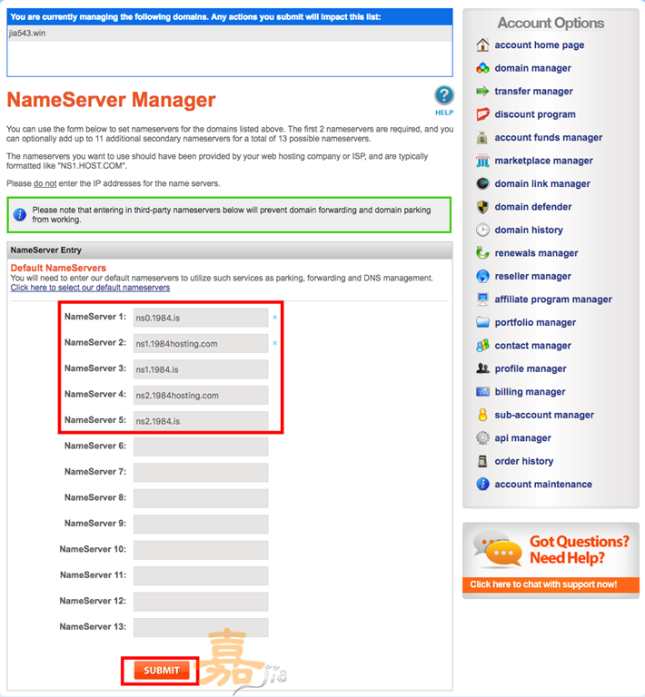 NameServer 更換成 1984.is 提供 nameserver NameServer 更換成 1984.is 提供 nameserver