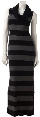 Mudd Womens Juniors Black Gray Striped Cowlneck Full Length Maxi Sweater Dress 
