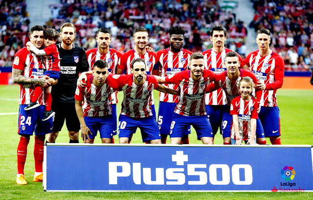 CLUB ATLÉTICO DE MADRID. Temporada 2017-18. José María Giménez, Jan Oblak, Vitolo, Gabi, Thomas, Savic, Fernando Torres. Ángel Correa, Juanfran, Saúl, Lucas Hernández. CLUB ATLÉTICO DE MADRID 0 REAL BETIS BALOMPIÉ 0. 22/04/2018. Campeonato de Liga de 1ª División, jornada 34. Madrid, estadio Wanda Metropolitano: 54.594 espectadores. GOLES: No hubo.