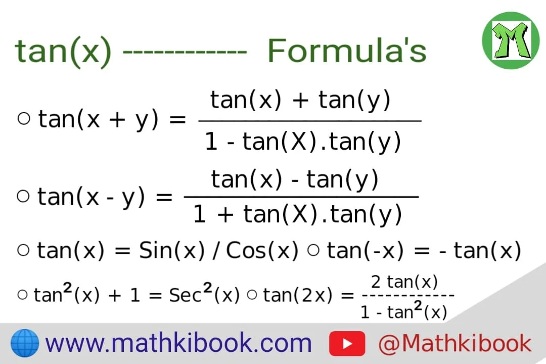 Tan(X) Formula, Tan(2X) Formula, Tan(X±Y) Formula's, Tan(-X) Formula