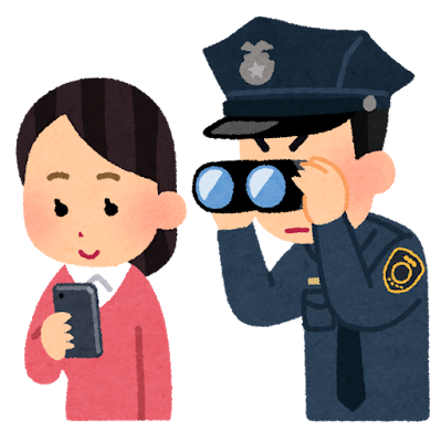 一般市民の携帯電話を覗く警察官のイラスト
