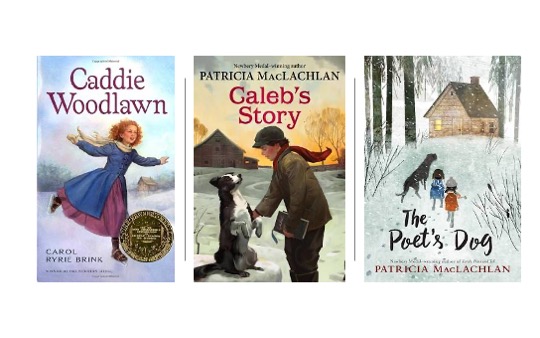 Image of The Poet's Dog, Caleb's Story, and Caddie Woodlawn in Pin image for 15 Winter Themed Novels for Upper Elementary