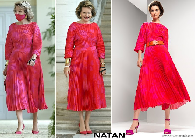 Queen Mathilde wore NATAN Gabin Printed Pleated Twill Dress
