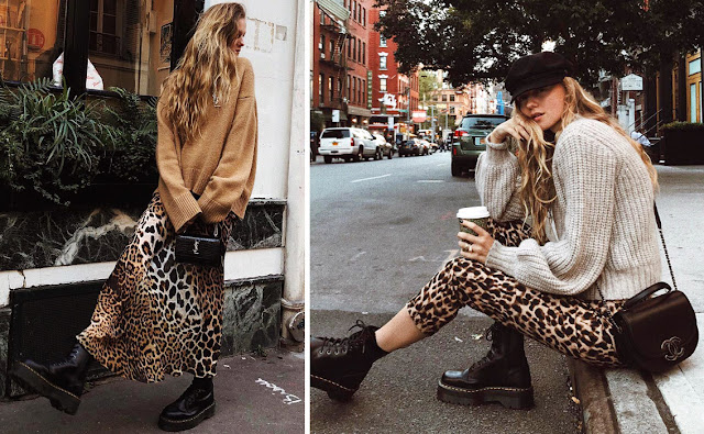 Леопардовая юбка и брюки со свитером оверсайз