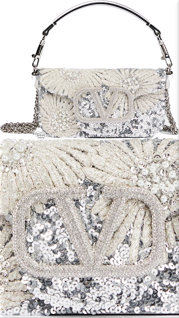 ♦Valentino Garavani Locò silver beaded crystal shoulder bag #valentino #bags #silver #brilliantluxury