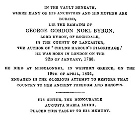 Memorial in Hucknall Church  from The Works of Lord Byron (1833)