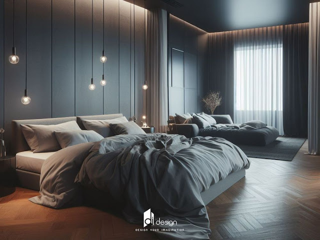 Phòng ngủ màu xám khói tạo cảm giác ấm áp thư giãn và sang trọng