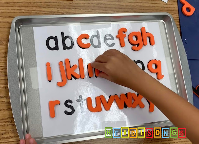 Cookie Sheet Alphabet Match with Magnetic Letters- Putting Letters in Order