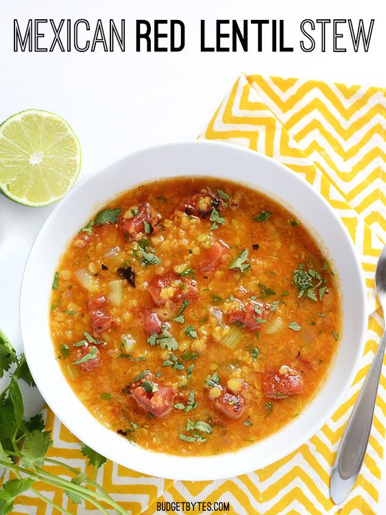 Fire roasted tomatoes, flavorful spices, and fresh lime and cilantro to finish. This Mexican Red Lentil Stew is anything but ordinary! BudgetBytes.com
