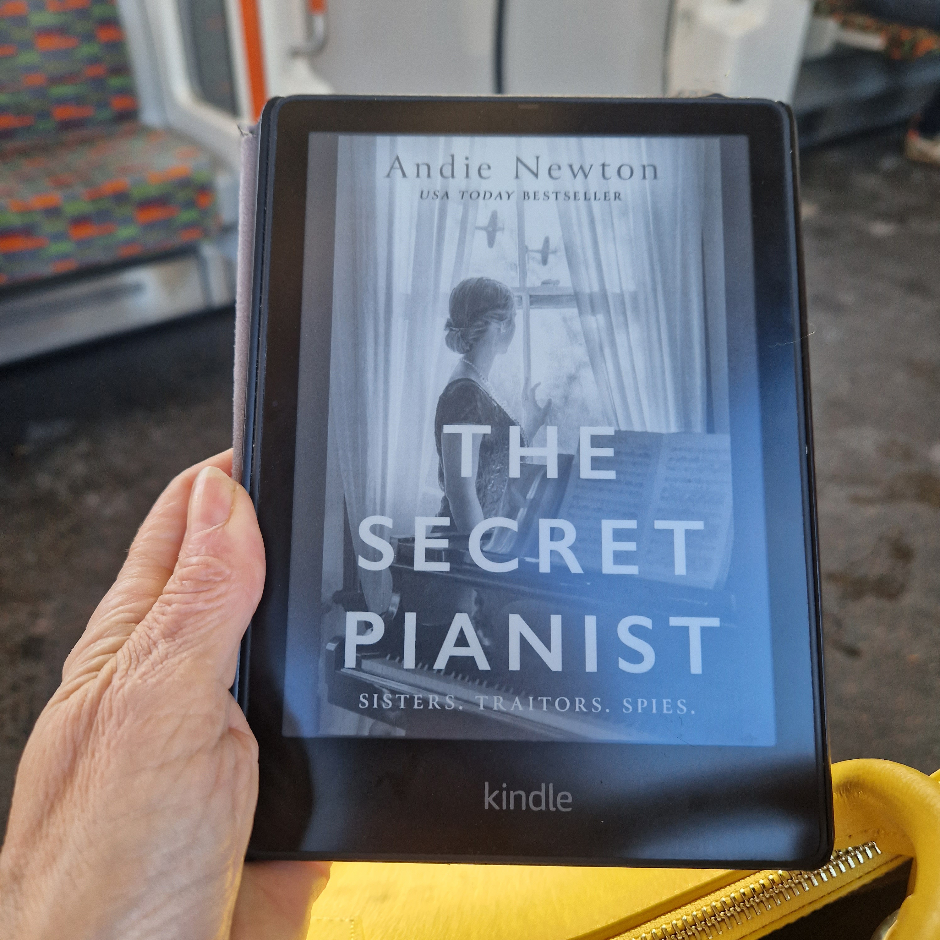 Is This Mutton reads The Secret Pianist on her Kindle on a train in London