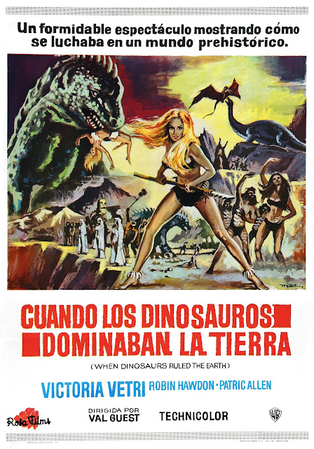 CUANDO LOS DINOSARUIOS DOMINABAN LA TIERRA. España. Cartel: 70 x 100 cms. Autor: Macario Gómez "Mac". Impresión: Gráficas Bobes, Barcelona.  CUANDO LOS DINOSAURIOS DOMINABAN LA TIERRA. When Dinosaurs Ruled the Earth. 1970. Reino Unido. Dirección: Val Guest. Reparto: Victoria Vetri, Patrick Allen, Robin Hawdon, Drewe Henley, Sean Caffrey, Magda Konopka, Imogen Hassall, Patrick Holt.