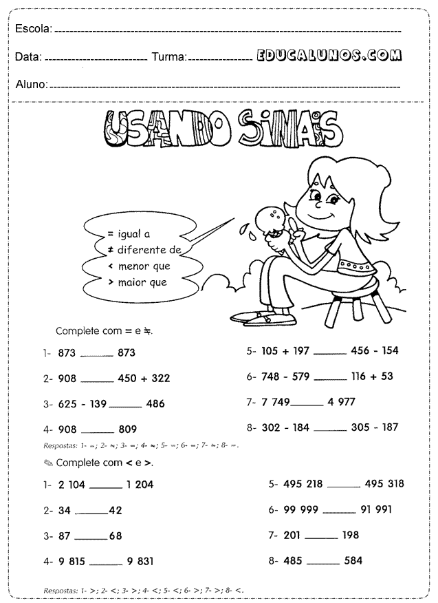 Atividades de Matemática para o 4º Ano