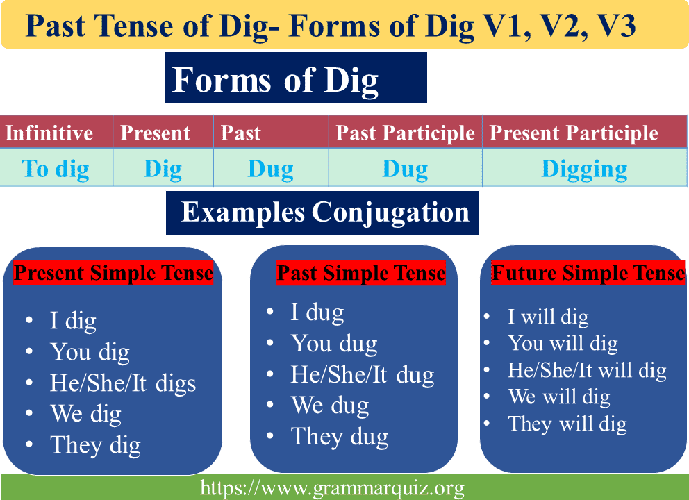 Past Tense of Dig- Forms of Dig V1, V2, V3