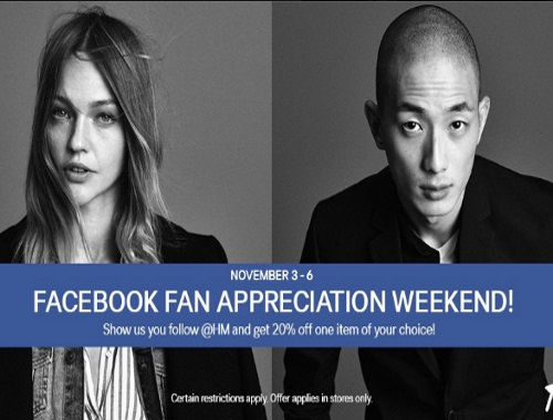 H&M Facebook Fan Appreciation Weekend 20% Off Coupon