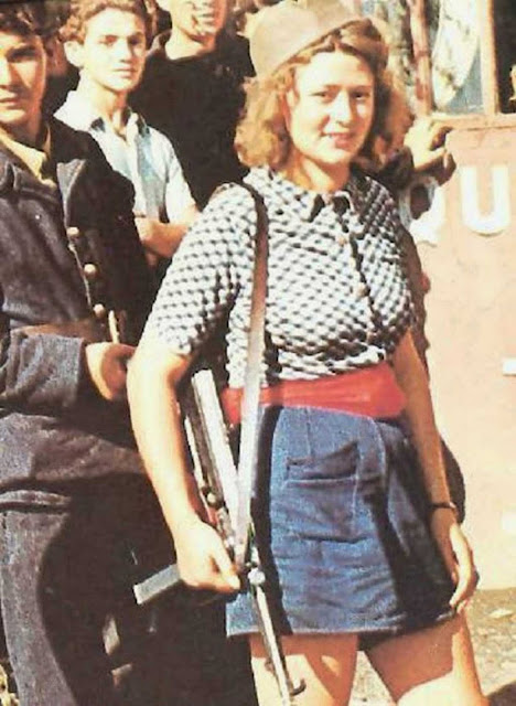 Simone Segouin in George Stevensâ€™s 1944 film. It immortalises an 18-year-old Simone shortly after she helped capture 25 German soldiers in her home village of Thivars, south west of Paris.