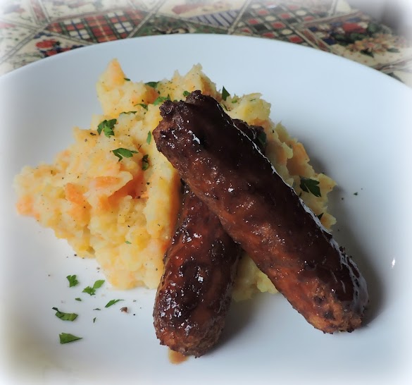 Honey & Soy Glazed Sausage with Root Vegetable Mash