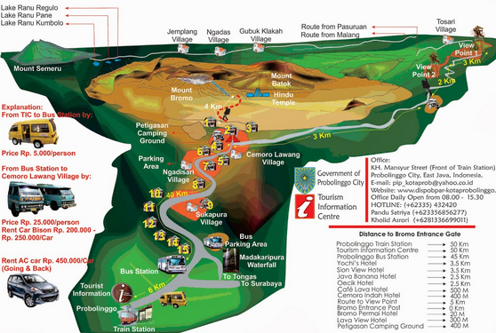 Rute dan Transportasi kawasan wisata Gunung Bromo