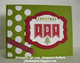 Fun Stampin' with Margaret!  A Banner Christmas, Season of Style DSP.  Deco Label Framelits for a contemporary Christmas card. SU