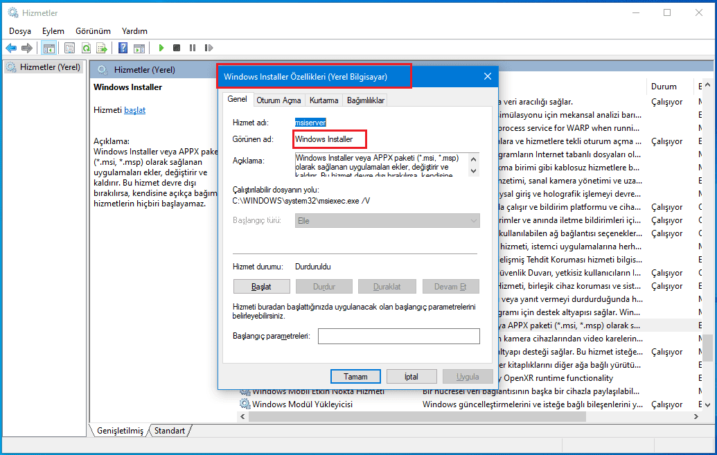 Windows 10'da Windows Installer Hizmetini Etkinleştirme veya Devre Dışı Bırakma