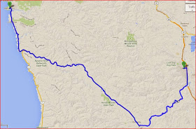 Map: Ukiah to Mendocino via US 101, CA 253, CA 128 and CA 1