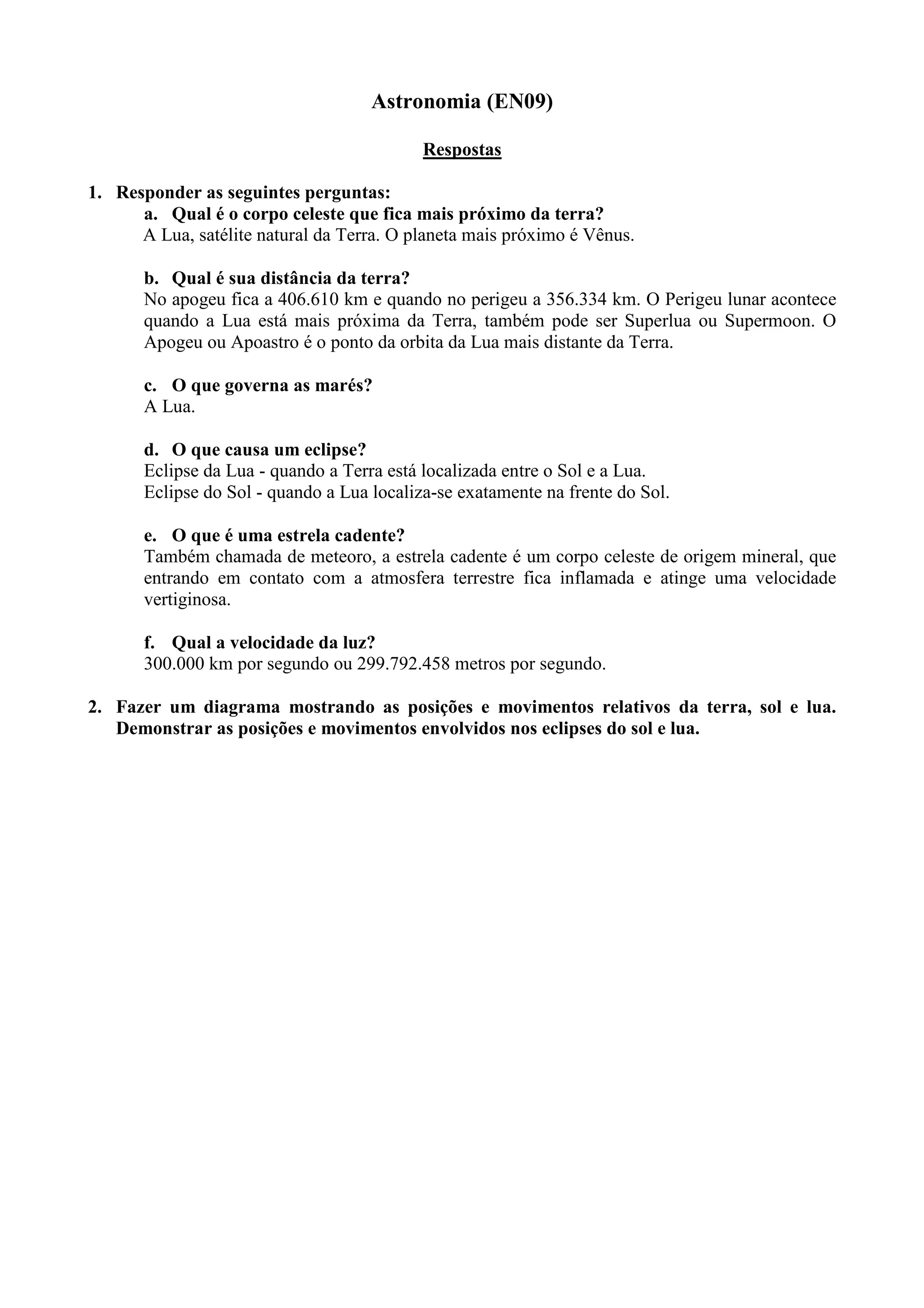 Perguntas sobre astronomia 9 ano