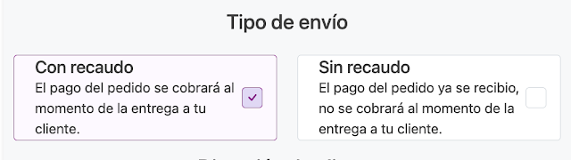 Selección del tipo de envío