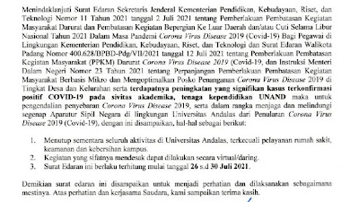 Kasus Positif Covid-19 Meningkat, Unand Tutup Semua Aktivitas Kampus