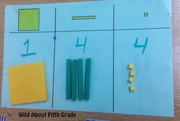 using base 10 blocks to show decimal place value