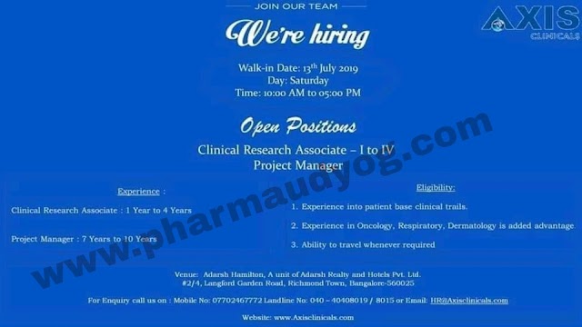 Axis Clinicals | Walk-in interview for Clinical research associate | 13 July 2019 | Bangalore