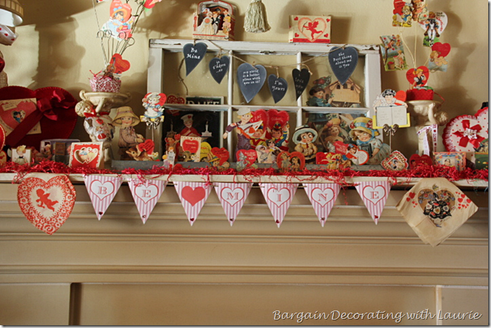 Vaentine's Mantel Garland and Vintage paper napkins