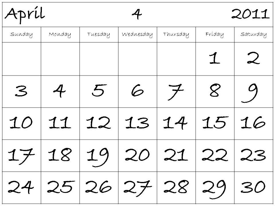 printable monthly calendar april 2011. 2011 Calendar April; printable