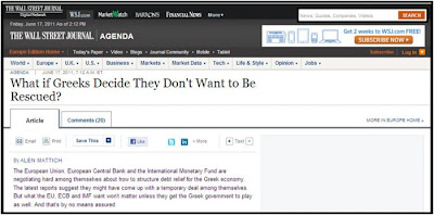 The Wall Street Journal: Αν η Ελλάδα φύγει από την Ευρωζώνη την επόμενη μέρα θα της χαρίσουν αναγκαστικά ολόκληρο το χρέος!