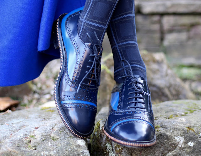 Fake Fabulous | Cobalt, red and sky bluePatent brogues & tartan tights.