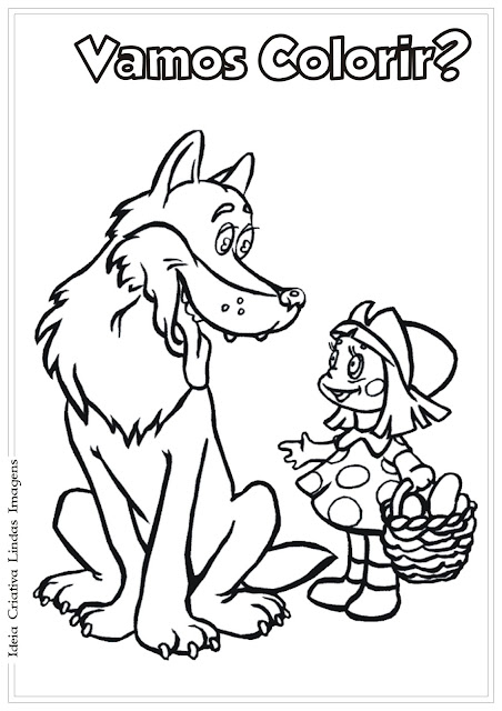 Chapeuzinho Vermelho e o Lobo desenho para colorir