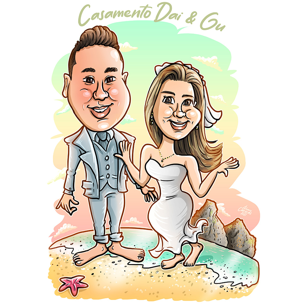 Caricatura casal casamento