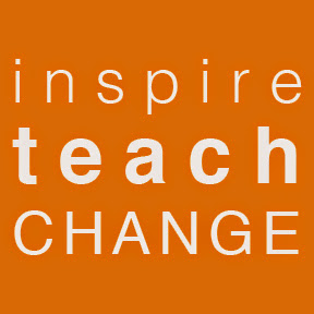 Orange box with the words inspire, teach, change