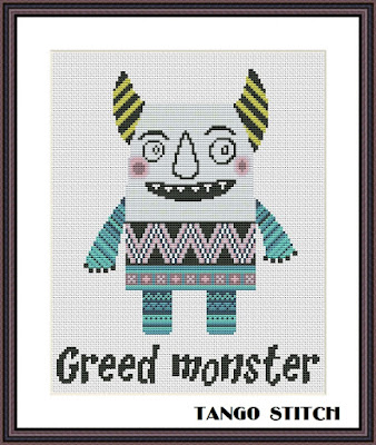 Greed monster funny cross stitch embroidery pattern - Tango Stitch