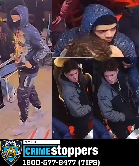 The NYPD is searching for two men in connection with the pepper spraying and stabbing of a man coming out of restaurant's restroom. -Photo by NYPD