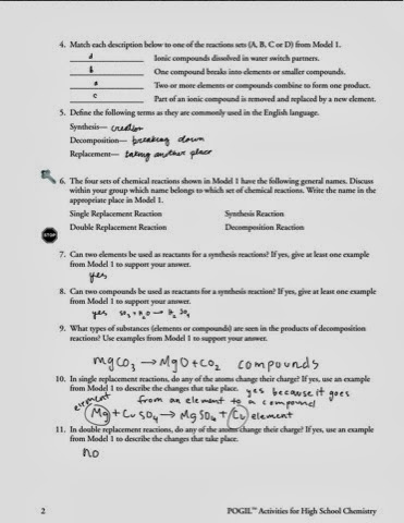 Chemistry: Types of Chemical Reactions Pogil