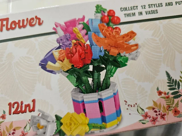Unopened boxes of RM2.20 Eco-Shop brick flowers for DIY assembly