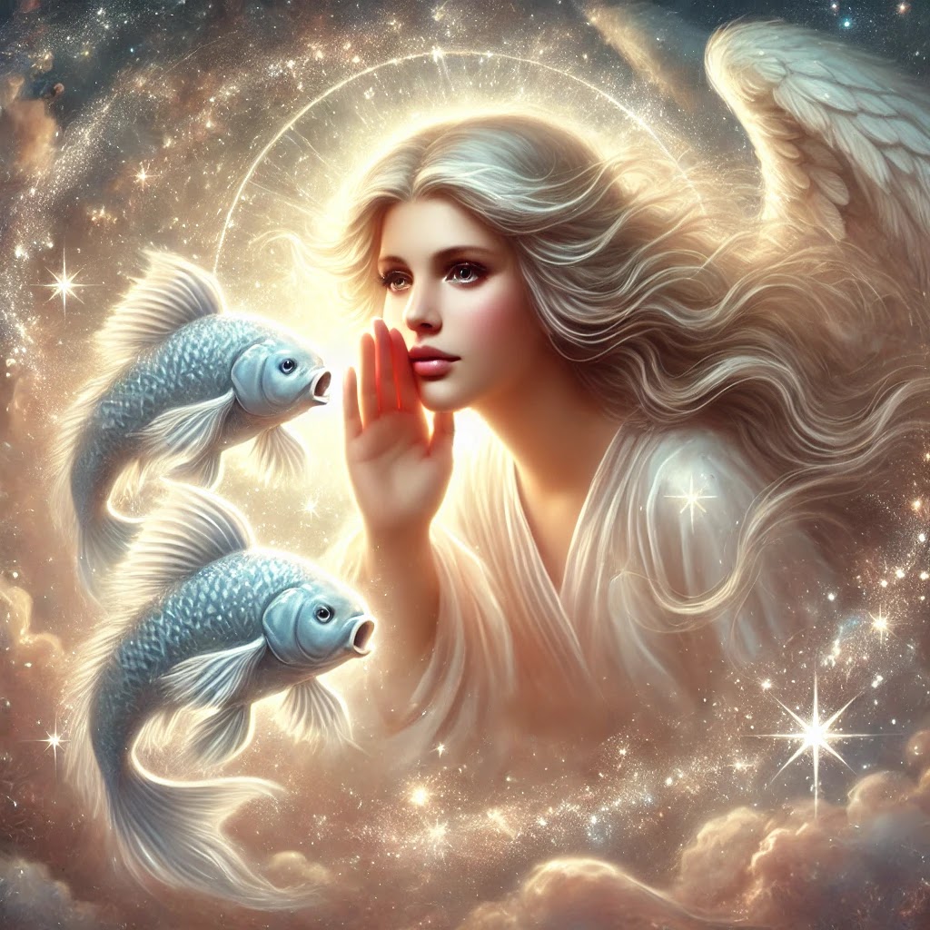 A peaceful angel whispering messages of love and support, reminding Pisces that their angels are always listening