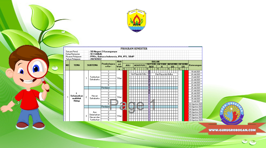 Promes Kelas VI SD/MI Semester 1 Kurikulum 2013 Tahun