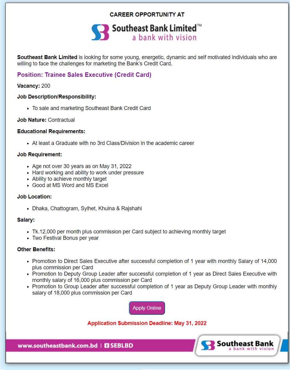 Southeast Bank Limited Job Circular 2022