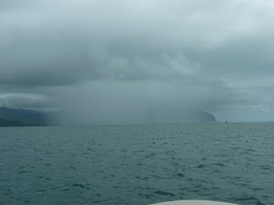 Rain pouring from clouds in Hawaii