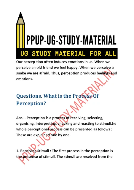 Process of Perception | ppup part 1 psychology subsidiary ug study material download pdf