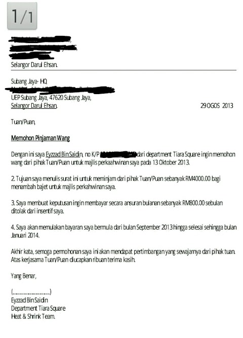 contoh surat permohonan duit