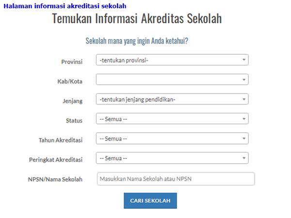 tampilan halaman informasi akreditasi sekolah