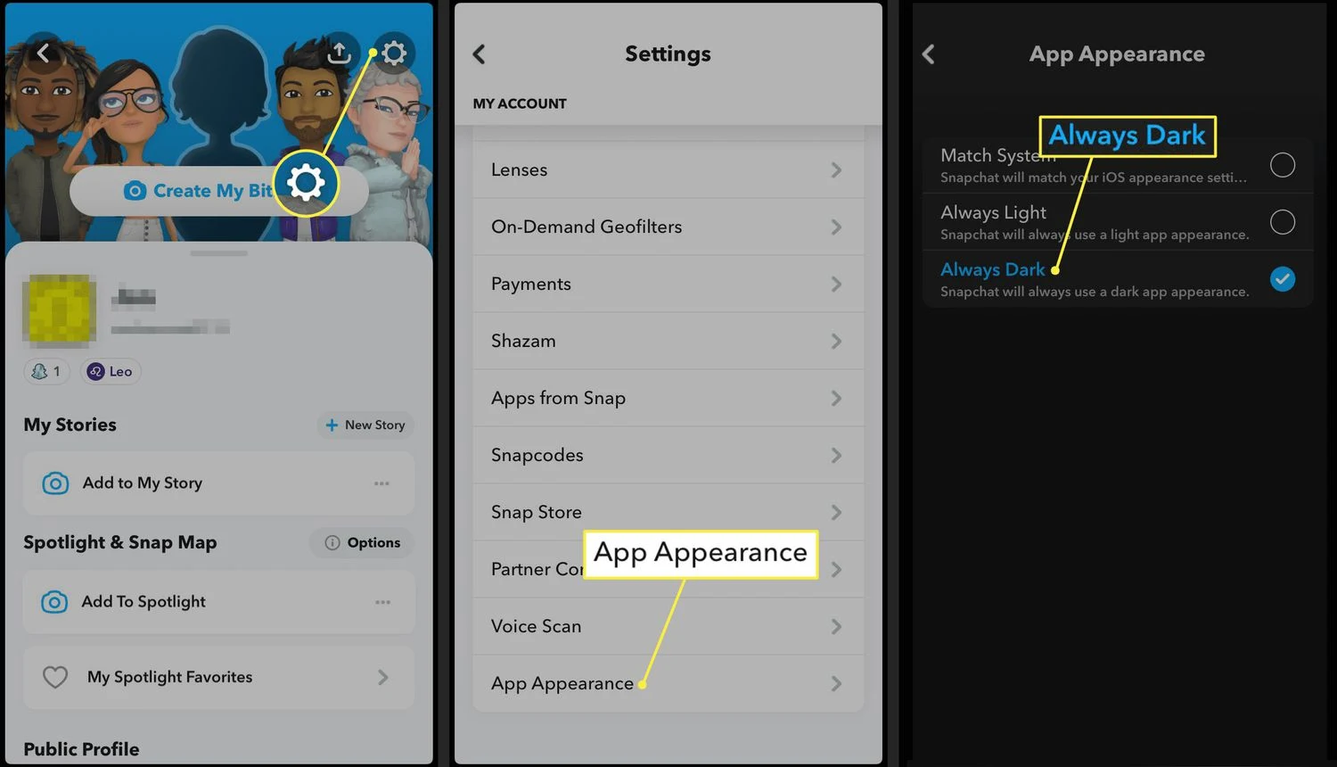Turn on Dark Mode on Snapchat Android or iOS App